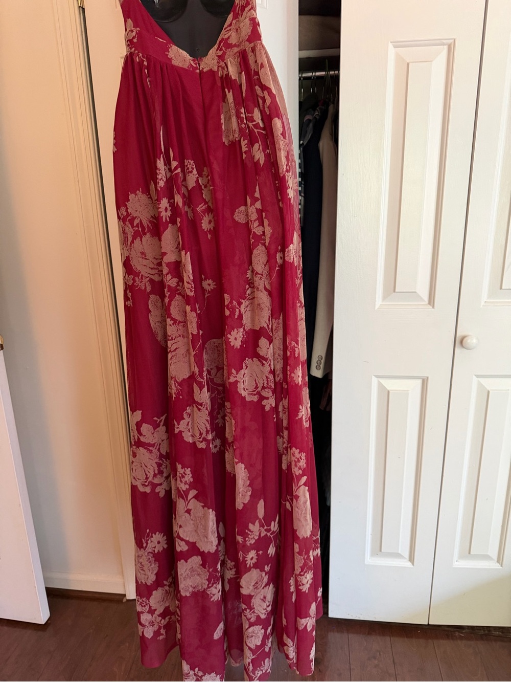 Ever After Red Floral Maxi Dress with Crisscross Back perfect for a dressy event - Picture 12 of 15